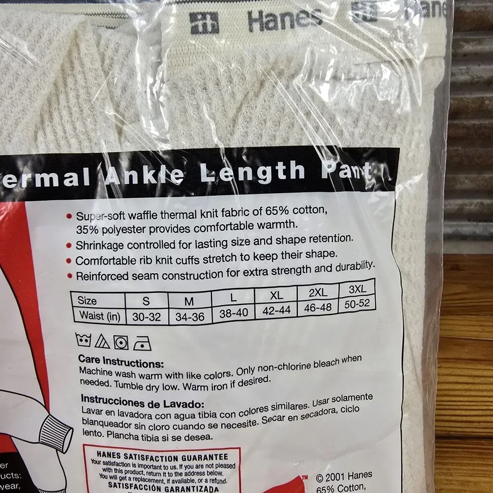 Vintage 2001 Brand New Hanes Ankle Length Thermal Pants Long Johns Men's Size L